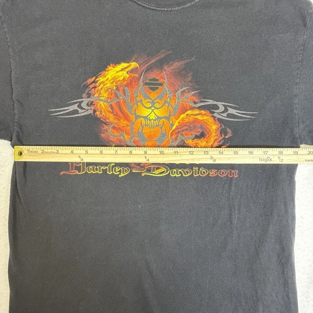 Harley Davidson T Shirt L Black Made In USA Hollywood CA Flame‎ Skull Biker VTG